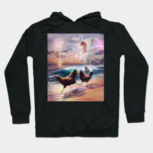 Beach Ocean Chickens, Clouds Spirit Chicken, Funny Majestic Hoodie